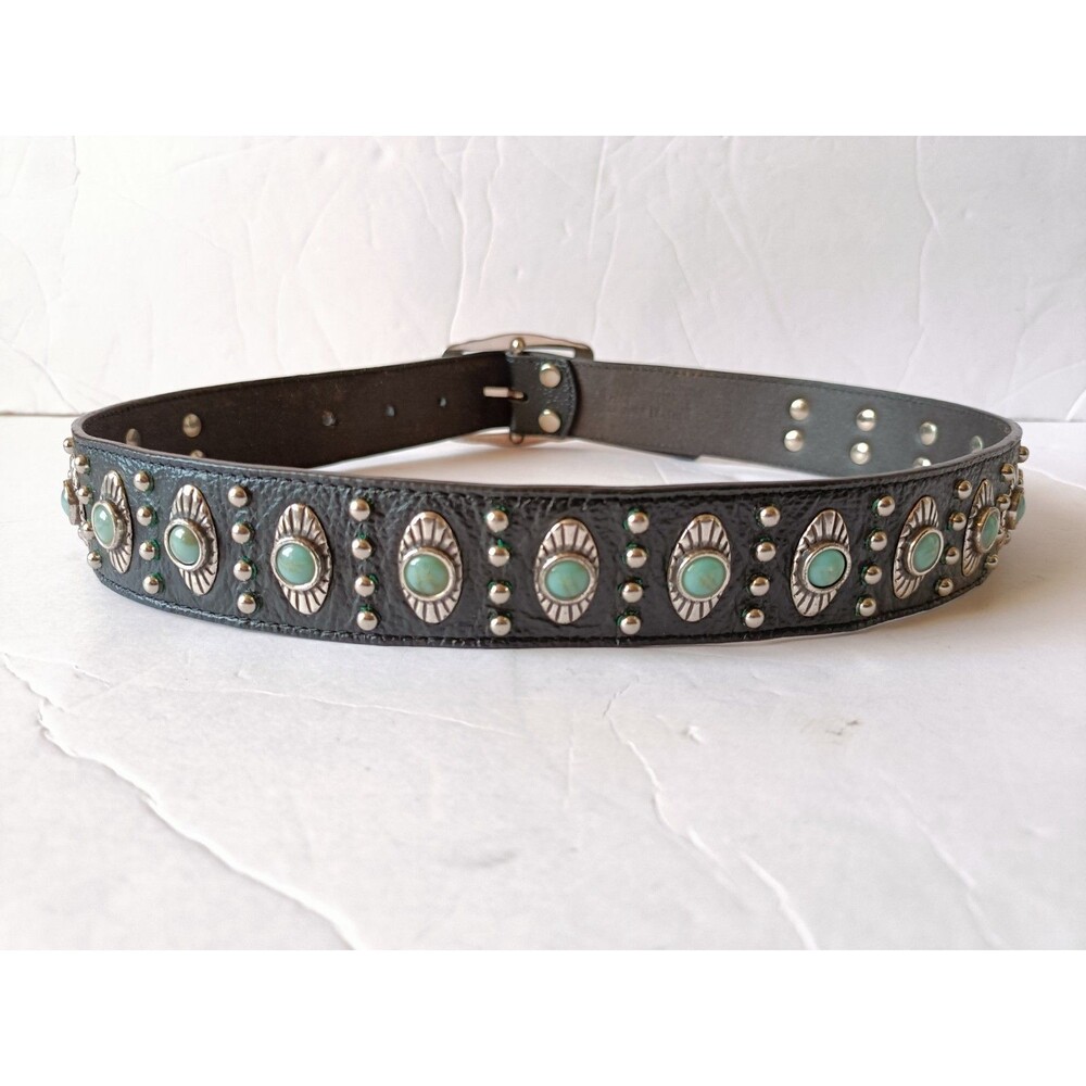 3D Western Studded Leather Belt Women's Size Small Turquoise Faux Stones - Picture 7 of 8